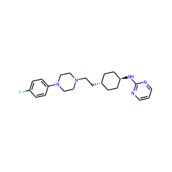 Fc1ccc(N2CCN(CC[C@H]3CC[C@H](Nc4ncccn4)CC3)CC2)cc1 ZINC000253680565