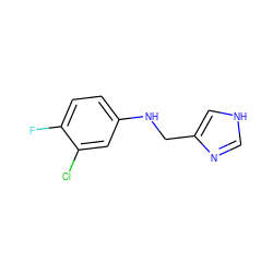 Fc1ccc(NCc2c[nH]cn2)cc1Cl ZINC000054763898