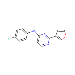 Fc1ccc(Nc2ccnc(-c3ccoc3)n2)cc1 ZINC000004265898