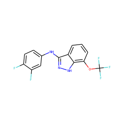 Fc1ccc(Nc2n[nH]c3c(OC(F)(F)F)cccc23)cc1F ZINC001772614648
