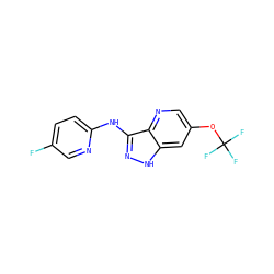 Fc1ccc(Nc2n[nH]c3cc(OC(F)(F)F)cnc23)nc1 ZINC001772634675