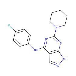 Fc1ccc(Nc2nc(N3CCCCC3)nc3[nH]ncc23)cc1 ZINC000096928448