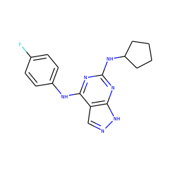Fc1ccc(Nc2nc(NC3CCCC3)nc3[nH]ncc23)cc1 ZINC000096928144