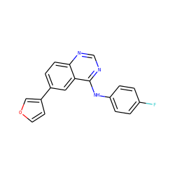 Fc1ccc(Nc2ncnc3ccc(-c4ccoc4)cc23)cc1 ZINC000004266430