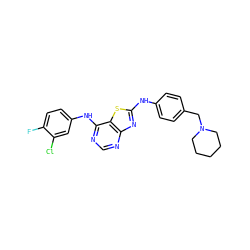 Fc1ccc(Nc2ncnc3nc(Nc4ccc(CN5CCCCC5)cc4)sc23)cc1Cl ZINC000034874773
