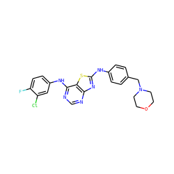 Fc1ccc(Nc2ncnc3nc(Nc4ccc(CN5CCOCC5)cc4)sc23)cc1Cl ZINC000034874841