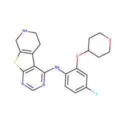 Fc1ccc(Nc2ncnc3sc4c(c23)CCNC4)c(OC2CCOCC2)c1 ZINC000068199777