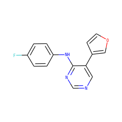 Fc1ccc(Nc2ncncc2-c2ccoc2)cc1 ZINC000004265543