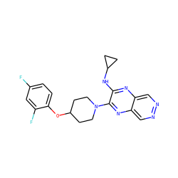 Fc1ccc(OC2CCN(c3nc4cnncc4nc3NC3CC3)CC2)c(F)c1 ZINC000653667298