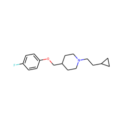 Fc1ccc(OCC2CCN(CCC3CC3)CC2)cc1 ZINC000013730102