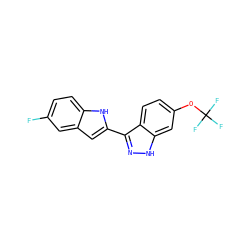 Fc1ccc2[nH]c(-c3n[nH]c4cc(OC(F)(F)F)ccc34)cc2c1 ZINC001772578473