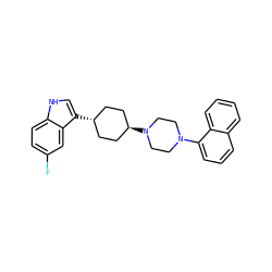 Fc1ccc2[nH]cc([C@H]3CC[C@H](N4CCN(c5cccc6ccccc56)CC4)CC3)c2c1 ZINC000101181699