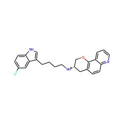 Fc1ccc2[nH]cc(CCCCN[C@@H]3COc4c(ccc5ncccc45)C3)c2c1 ZINC000028821570