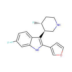 Fc1ccc2c([C@@H]3CNCC[C@H]3F)c(-c3ccoc3)[nH]c2c1 ZINC000003981537