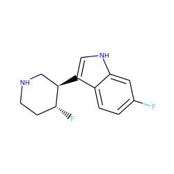 Fc1ccc2c([C@@H]3CNCC[C@H]3F)c[nH]c2c1 ZINC000013862742