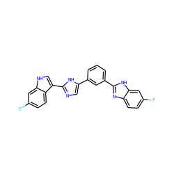 Fc1ccc2nc(-c3cccc(-c4cnc(-c5c[nH]c6cc(F)ccc56)[nH]4)c3)[nH]c2c1 ZINC001772582470