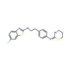 Fc1ccc2nc(NCCc3ccc(/N=C4\NCCCS4)cc3)sc2c1 ZINC000049034278