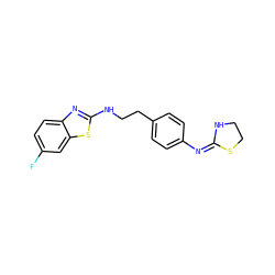 Fc1ccc2nc(NCCc3ccc(/N=C4\NCCS4)cc3)sc2c1 ZINC000049089141