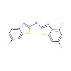 Fc1ccc2nc(Nc3nc4c(F)cc(F)cc4s3)sc2c1 ZINC000004137800