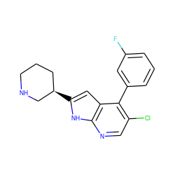 Fc1cccc(-c2c(Cl)cnc3[nH]c([C@@H]4CCCNC4)cc23)c1 ZINC000226065038