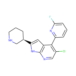 Fc1cccc(-c2c(Cl)cnc3[nH]c([C@@H]4CCCNC4)cc23)n1 ZINC000220184435