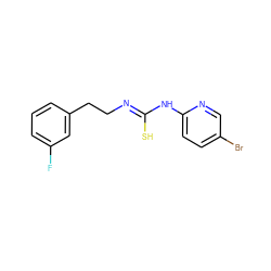 Fc1cccc(CC/N=C(\S)Nc2ccc(Br)cn2)c1 ZINC000000584119
