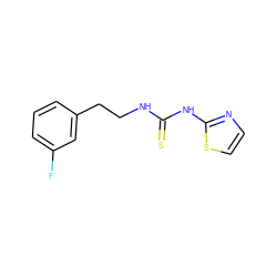 Fc1cccc(CCNC(=S)Nc2nccs2)c1 ZINC000013744841