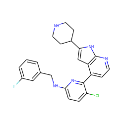Fc1cccc(CNc2ccc(Cl)c(-c3ccnc4[nH]c(C5CCNCC5)cc34)n2)c1 ZINC000220406333