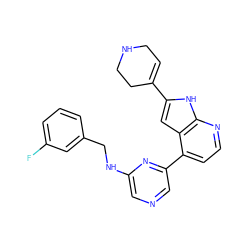 Fc1cccc(CNc2cncc(-c3ccnc4[nH]c(C5=CCNCC5)cc34)n2)c1 ZINC000220345814