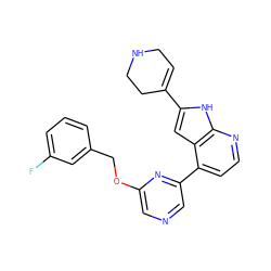 Fc1cccc(COc2cncc(-c3ccnc4[nH]c(C5=CCNCC5)cc34)n2)c1 ZINC000226039982
