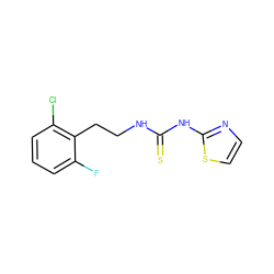 Fc1cccc(Cl)c1CCNC(=S)Nc1nccs1 ZINC000003833870