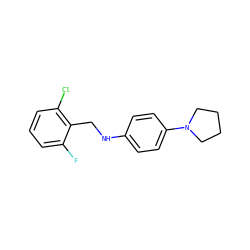 Fc1cccc(Cl)c1CNc1ccc(N2CCCC2)cc1 ZINC000000467948