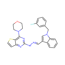 Fc1cccc(Cn2cc(/C=N/Nc3nc(N4CCOCC4)c4sccc4n3)c3ccccc32)c1 ZINC000084703944