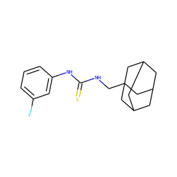 Fc1cccc(NC(=S)NCC23CC4CC(CC(C4)C2)C3)c1 ZINC000013762525