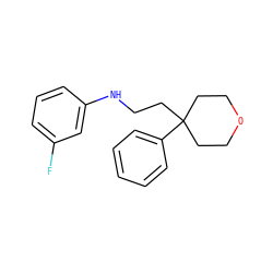 Fc1cccc(NCCC2(c3ccccc3)CCOCC2)c1 ZINC000072107569