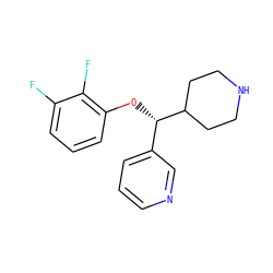 Fc1cccc(O[C@@H](c2cccnc2)C2CCNCC2)c1F ZINC000043069340