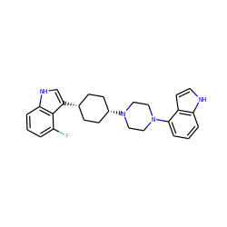 Fc1cccc2[nH]cc([C@H]3CC[C@@H](N4CCN(c5cccc6[nH]ccc56)CC4)CC3)c12 ZINC000101182327
