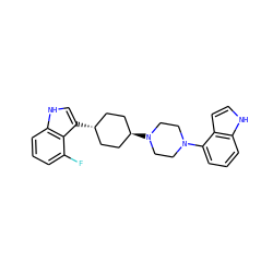 Fc1cccc2[nH]cc([C@H]3CC[C@H](N4CCN(c5cccc6[nH]ccc56)CC4)CC3)c12 ZINC000101182332