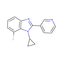 Fc1cccc2nc(-c3cccnc3)n(C3CC3)c12 ZINC000204753526