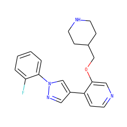 Fc1ccccc1-n1cc(-c2ccncc2OCC2CCNCC2)cn1 ZINC000584904708