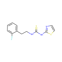 Fc1ccccc1CCNC(=S)Nc1nccs1 ZINC000013744839