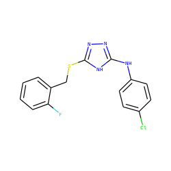 Fc1ccccc1CSc1nnc(Nc2ccc(Cl)cc2)[nH]1 ZINC000014964156
