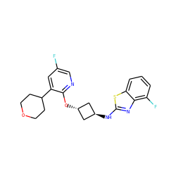 Fc1cnc(O[C@H]2C[C@H](Nc3nc4c(F)cccc4s3)C2)c(C2CCOCC2)c1 ZINC000146956936