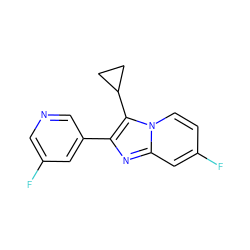 Fc1cncc(-c2nc3cc(F)ccn3c2C2CC2)c1 ZINC001772602337