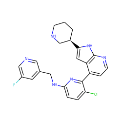 Fc1cncc(CNc2ccc(Cl)c(-c3ccnc4[nH]c([C@@H]5CCCNC5)cc34)n2)c1 ZINC000226093120