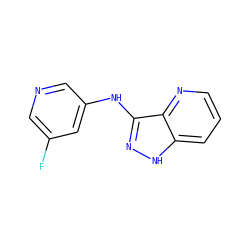 Fc1cncc(Nc2n[nH]c3cccnc23)c1 ZINC000166964379