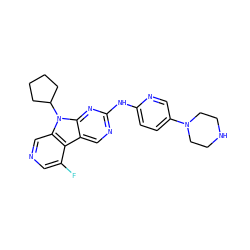 Fc1cncc2c1c1cnc(Nc3ccc(N4CCNCC4)cn3)nc1n2C1CCCC1 ZINC000117695922