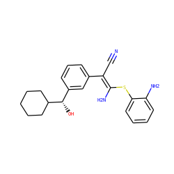 N#C/C(=C(/N)Sc1ccccc1N)c1cccc([C@H](O)C2CCCCC2)c1 ZINC000038145328
