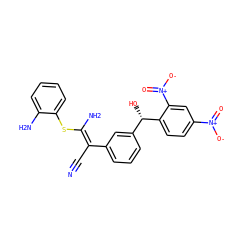 N#C/C(=C(/N)Sc1ccccc1N)c1cccc([C@H](O)c2ccc([N+](=O)[O-])cc2[N+](=O)[O-])c1 ZINC000038145320