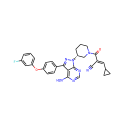 N#C/C(=C\C1CC1)C(=O)N1CCC[C@@H](n2nc(-c3ccc(Oc4cccc(F)c4)cc3)c3c(N)ncnc32)C1 ZINC000217010721